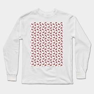 Dark Christmas Candy Apple Red Leaping Reindeer on White Long Sleeve T-Shirt